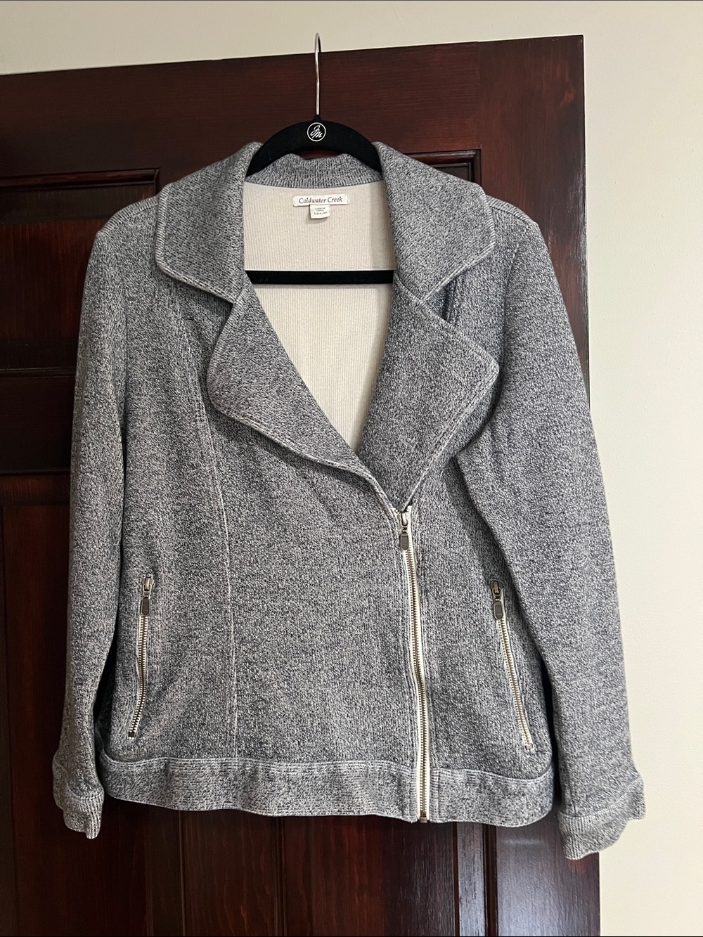 Coldwater Creek Gray Knit Moto-Style Zip Jacket